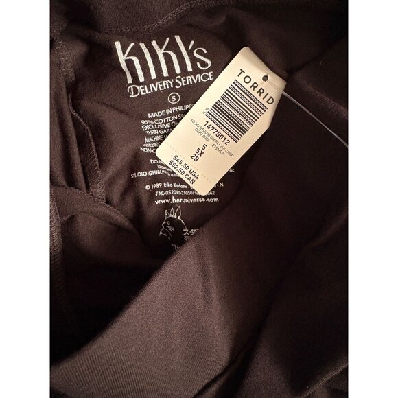 Her Universe +5 Black High Waist Anime Kiki's Cat Jiji Graphic Sheer Mesh Pants - Picture 7 of 7